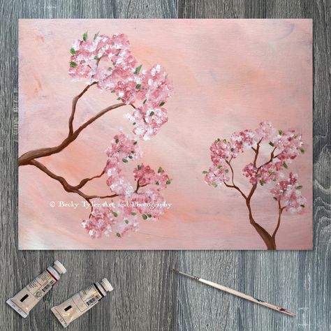 #cottagecore #farmhousedecor #painting #wallart #walldecor #cherryblossom #etsy Medium Canvas Painting Ideas, Cherry Blossom Acrylic Painting, Blossom Acrylic Painting, Cherry Blossom Painting Acrylic, Acrylic Painting Wall, Blossom Painting, Cottagecore Farmhouse, Art Cottagecore, Cherry Blossom Painting