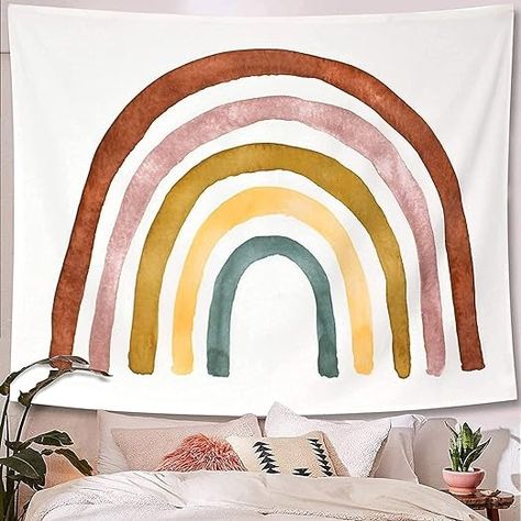 Amazon.com: Kiavé Rainbow Tapestry Wall Decor, Premium Duck Cotton, 56"x46" Rainbow Wall Hanging for Girls, Hand Sewn Edges, Muted Boho Colors, Rainbow Decor for Girls Bedroom, Nursery, Playroom : Home & Kitchen Boho Colours, Rainbow Room Decor, Boho Rainbow Decor, Rainbow Mural, Rainbow Tapestry, Watercolor Mural, Boho Colors, Rainbow Decor, Cozy Reading Corners