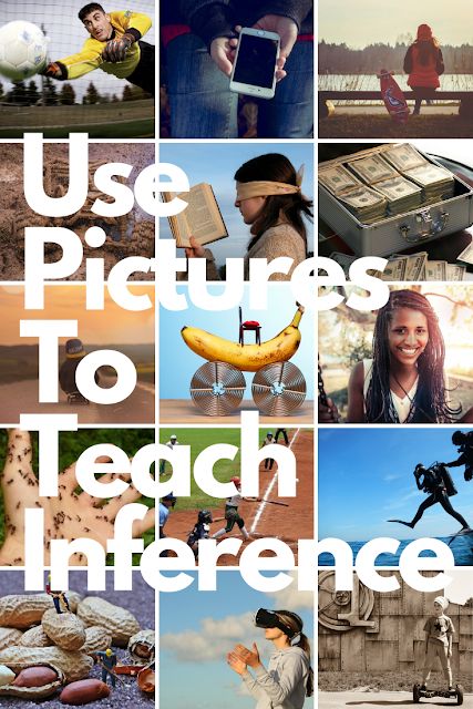 Use Pictures to Teach Making Inferences - Developing inference making skills can be tricky, especially for students who struggle with fluency. One effective and engaging way to develop higher level thinking skills like inferring is to utilize pictures. Read more about it on the blog!  #inference #criticalthinking #readingskills #ela #4thgrade #5thgrade #6thgrade #7thgrade Inferring Lessons, Inference Pictures, Inference Activities, Education Major, Reading Projects, Higher Level Thinking, 8th Grade Ela, Making Inferences, Photo Prompts