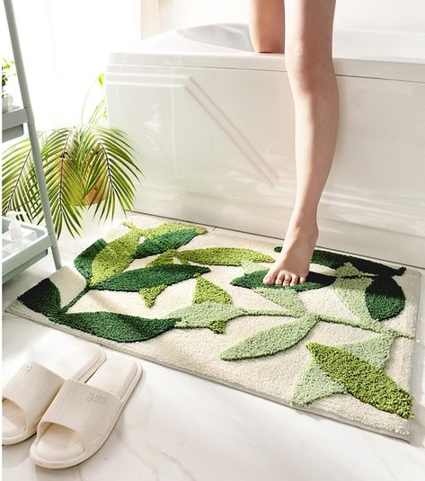 PRICES MAY VARY. Cute Design: Three dimensionality of the leaf texture, the green leaves pattern is a higher pile than the white and that is a really nice touch. It is super soft, pretty, well made and durable. This goes well with a tropical plant theme. Great Decor: This rug can be used for bathroom, shower, tub, sink, laundry room, bedroom, living room, kitchen floor. It will makes your room decoration more vibrant and distinctive. Non-Slip Bottom: Non slip TP Rubber bottom, strong Adhesion ca Green Bathroom Rugs, Desain Pantry, Bathroom Floor Mat, Bathroom Rugs And Mats, Bath Mats Bathroom, Bathroom Tub, Rugs And Mats, Green Bathroom, Shower Rugs