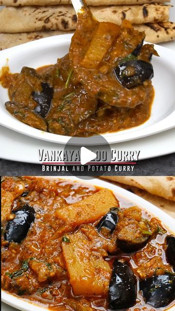 Brinjal Recipes Indian, Brinjal Recipes, Homemade Curry, Curry Recipes Indian, Potato Curry, Vegetarian Meal, Tasty Vegetarian Recipes, Family Dinners, Indian Dishes