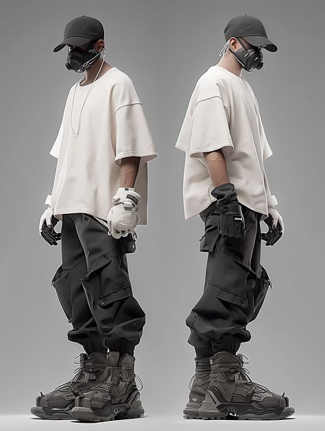 Scifi Fashion Men, Modern Jedi Outfit, Cyberpunk Japanese Outfit, Futuristic Fashion Cyberpunk, Spelunking Outfit, Men Cyberpunk Fashion, Postapocalyptic Style Men, Tech Core Fashion, Techwear Outfits Male