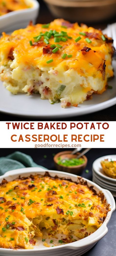 This Twice Baked Potato Casserole is rich, creamy, and loaded with bacon and cheese. This simple side dish is among the top holiday casserole recipes! If you enjoy twice baked potatoes, you'll love this twice baked potato recipe casserole. Twice Baked Potato Casserole, Twice Baked Potato, Cheesy Potato Casserole, Twice Baked Potatoes Casserole, Baked Potato Casserole, Cheesy Potato, Potatoe Casserole Recipes, Garlic Cheese, Twice Baked