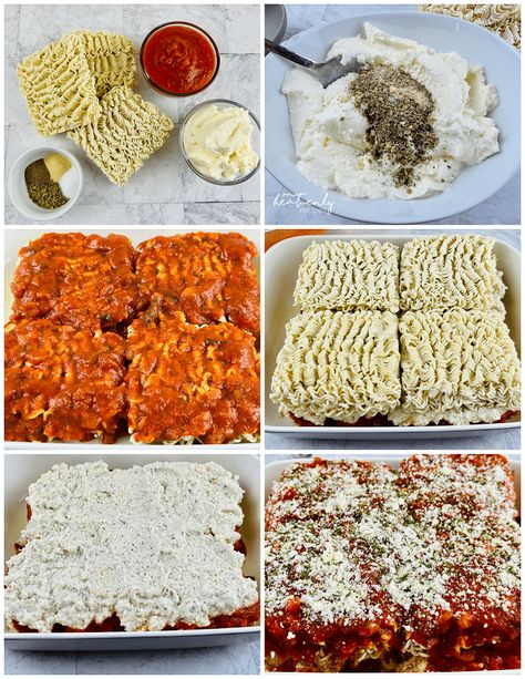 Noodle Lasagna Bake, Ramon Noodles Lasagna Recipes, Ramon Lasagne, Ramen Noodles Lasagna, Ramen Lasagna With Pepperoni, Ramen Spaghetti Recipes, Roman Noodle Lasagna, Ramen Noodle Spaghetti, Ramen Bake Dump