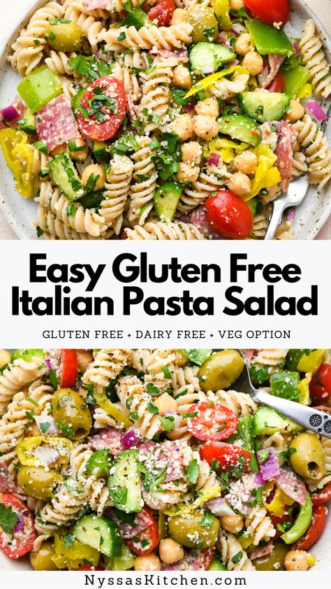 Italian Vinaigrette Dressing, Gluten Free Pasta Salad Recipes, Pasta Salad Vegan, Gluten Free Pasta Salad, Vegan Pasta Salad, Sliced Salami, Dairy Free Pasta, Gluten Free Italian, Italian Pasta Salad