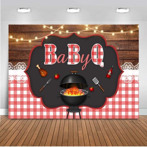 Baby Shower Backyard, Bbq Theme Party, Bbq Baby Shower Decorations, Bbq Birthday Party, Bbq Baby Shower, Bbq Theme, Plaid Baby Shower, Birthday Bbq, Baby Shower Bbq