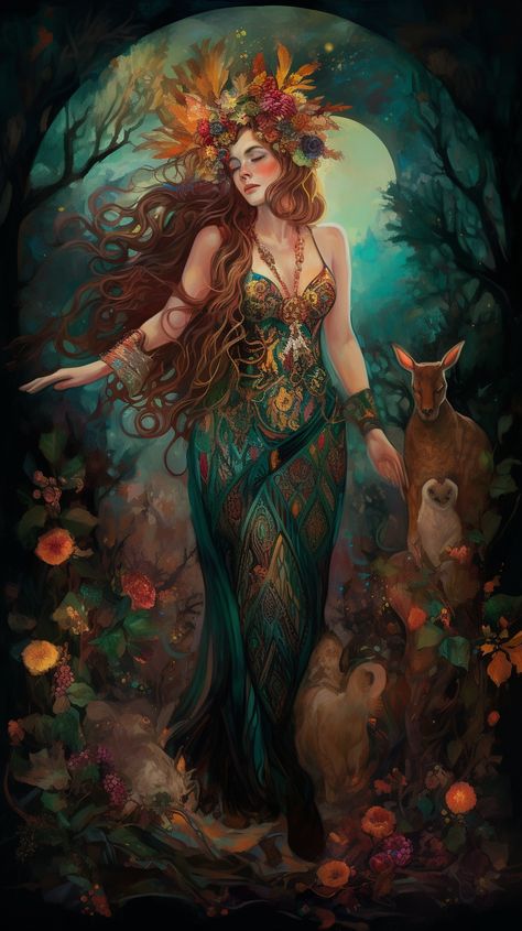 Goddess of Earth created with AI by Amanda Church Gaia Goddess Wallpaper, Goddess Of Intelligence, Goddess Of Nature Fantasy Art, Spring Goddess Art, Autumn Goddess Art, Earth Mother Aesthetic, Mother Earth Art Sacred Feminine, Spiritual Art Goddesses, Earth Goddess Tattoo Divine Feminine