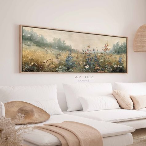 Wildflowers Field Framed Oil Painting Canvas Print, Long Horizontal Vintage Spring Meadow Landscape Wall Art , Panoramic Landscape Print If your home's atmosphere seems to be missing something, you just might need our stunning floating framed canvas! Immerse yourself in tranquility with our Vintage Style Canvas Wall Art, a collection that infuses peace and serenity into every space. Each canvas is a masterpiece of calm, meticulously designed to create an oasis of quiet elegance in your home.  Wh Sardine Painting, Sardine Art, Wildflowers Field, Artwork Kitchen, Panoramic Landscape, Meadow Landscape, Painting Fish, Life Artwork, Spring Meadow