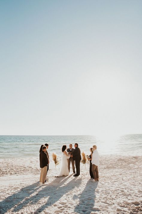 Intimate wedding ceremony for a Rosemary Beach elopement Elopement On Beach, Beach Elopement With Family, Cocoa Beach Wedding, Beach Elopement Ceremony Set Up, Sunrise Beach Wedding Ceremony, Intimate Beach Wedding Ceremony, Tiny Beach Wedding, Beach Wedding Intimate, Beach Micro Wedding