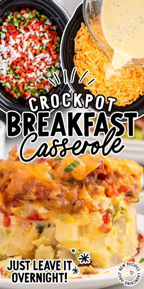 This crockpot breakfast casserole is hearty, delicious, loaded with all the best ingredients, and easy to make. Crockpot Mexican Breakfast Casserole, Overnight Crockpot Breakfast Casserole With Hashbrowns, Crockpot Egg Bake Overnight, Crockpot Recipes Breakfast, Crockpot Breakfast Casserole Overnight, Easy Crockpot Breakfast Casserole, Crockpot Breakfasts, Easy Crockpot Breakfast, Crockpot Breakfast Recipes