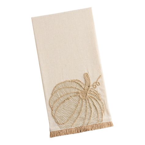 Oatmeal and Sage Embroidered Pumpkin Kitchen Towel by World Market Fall Towels, Embroidered Dish Towels, Thanksgiving Tea Towels, Embroidered Hand Towels, Embroidered Pumpkin, Pumpkin Kitchen, Grateful Thankful Blessed, Linen Towels, Kitchen Linens