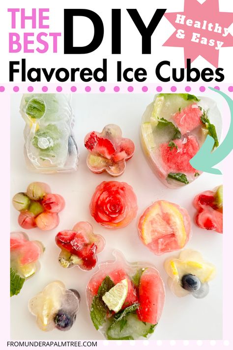 Trying to drink more water? Try these fruit-infused ice cubes- The Best DIY Flavored Ice Cube Combos are on the blog now! Infused Ice Cube Recipe, Fruit And Herb Ice Cubes, Fun Ice Cube Ideas, Fruit Infused Ice Cubes, Flavored Ice Cubes For Water, Fruit In Ice Cubes, Flavoured Ice Cubes, Fun Ice Cubes, Infused Ice Cubes