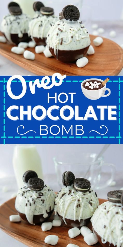 Grinch Hot Chocolate Bombshell Recipe, Fun Hot Chocolate Ideas, Hot Dessert Recipes, Oreo Hot Chocolate, Cocoa Balls, Tempered Chocolate, Creamy Hot Chocolate, The Best Hot Chocolate, Best Hot Chocolate