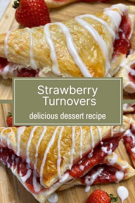 Unwind with our Strawberry Turnovers, a simple dessert idea that brings together the sweet strawberries, flaky puff pastry, and a simple dessert recipe that is as easy as a pie to bake. Each turnover is a burst of tangy strawberry goodness. Perfect for any season, it is a delight that will leave you craving more. Don't forget to save this delicious dessert recipe for later and treat yourself whenever you want! Easy Flaky Pastry Recipe, Puff Pastry Turnovers Fruit, Easter Puff Pastry Dessert, Puff Pastry With Strawberries, Dessert Recipes With Puff Pastry Sheets, Easy Turnover Recipes, Easy Puff Pastry Recipes Desserts, Strawberry Puff Pastry Recipes, Recipes With Puff Pastry Sheets