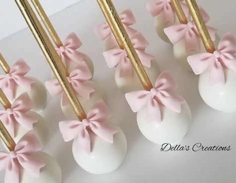 Tutu Cake Pops, Ballerina Dessert Table, Pink Cakepops Ideas, Winter Cake Pop Ideas, Cake Pops For Baby Shower Girl, Baby Shower Theme Girl Bows, Pink Bow Cupcakes, Pink Baby Shower Cake Pops, Bow Cake Pops