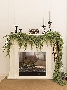 Greenery On Mantle, Garland For Table, Norfolk Pine Garland, Christmas Garland Mantle, Outdoor Garland, Norfolk Pine, Artificial Christmas Garland, Christmas Mantle Decor, Pine Garland