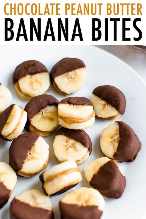 Produce • 3 Bananas, ripe Condiments • 1/3 cup Peanut butter, natural Baking & Spices • 1/2 cup Dark chocolate chips Oils & Vinegars • 2 tsp Coconut oil Chocolate Peanut Butter Banana Bites, Peanut Butter Bites, 100 Calorie, Frozen Banana Bites, Banana Bites, Resep Diet, Frozen Chocolate, Makanan Diet, Snacks Saludables