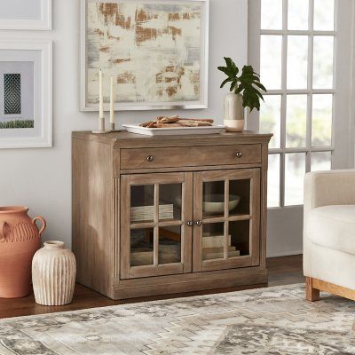 Buy Member's Mark Cape Cod Modular Multi-Use Console, Ash Blonde : TV Stands & Media Consoles at SamsClub.com Sliding Cabinet Doors, Media Consoles, Living Room Console, Behind The Glass, Tempered Glass Door, Modern Farmhouse Design, Fireplace Tv Stand, Members Mark, Accent Doors