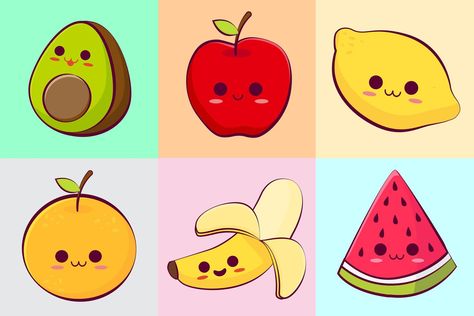 colección de frutas tropicales kawaii Banana Food, Pineapple Vector, Orange Apple, Kawaii Fruit, Realistic Illustration, Fruit Icons, Fruit Orange, Fruit Vector, Kawaii Faces