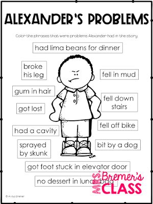 Book study companion activities to go with the book Alexander and the Terrible, Horrible, No Good, Very Bad Day. Perfect for whole class guided reading, small groups, or individual study packs. Packed with lots of fun literacy ideas and guided reading activities. Common Core aligned. K-2 #bookstudies #bookstudy #picturebookactivities #1stgrade #2ndgrade #literacy #guidedreading Whole Group Reading Activities, Alexander And The Terrible Horrible No Good Very Bad Day, Alexander And The No Good Day Activities, Alexander And The Terrible Horrible Day, Reading Small Groups, Picture Book Activities, Guided Reading Activities, Tutorial Class, Emotions Activities