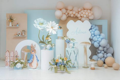 Peter Rabbit Birthday Party  | CatchMyParty.com Peter Rabbit Decorations, Rabbit Theme Party, Peter Rabbit Theme Party, Peter Rabbit Birthday Party, Rabbit Birthday Party, Balloon Birthday Themes, Twodles Birthday, 2nd Birthday Party For Boys, Peter Rabbit Birthday