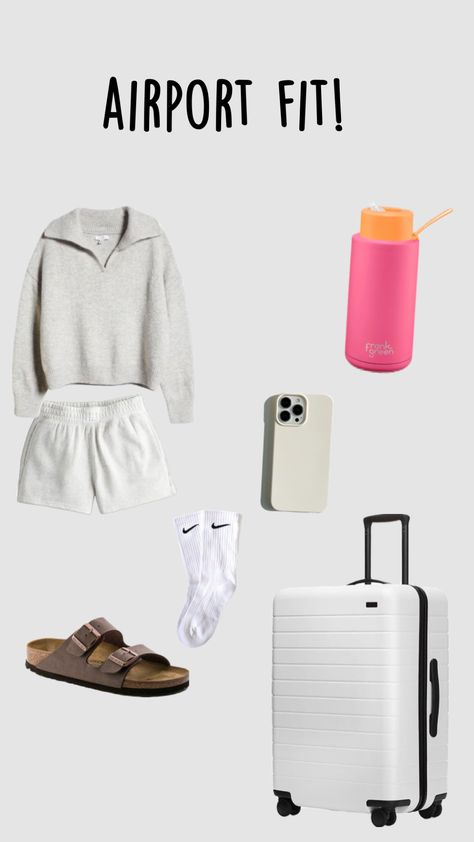 Airport fit! | #airport #outfitinspo #preppy #winter #follow #like #blowup #popular | Airport Outfit Shorts, Preppy Airport Outfit, Airport Fit, Flight Outfit, Germany Trip, Australia Trip, Preppy Winter, Preppy Clothing, Airport Fits