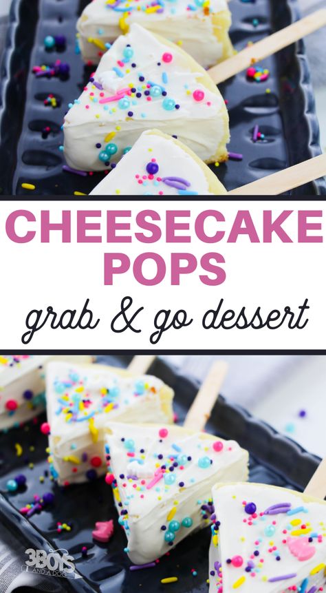 These Easy Unicorn Cheesecake Pops are delicious, easy, and so much fun to make! If you've ever wanted to enjoy cheesecake on a stick, now is your chance! #cheesecake #unicornrecipes #fundessert #3boysandadog Cheesecake On A Stick, Unicorn Cheesecake, Kentucky Recipes, Cheesecake Cake Pops, Small Cheesecakes, Easy Strawberry Cheesecake, Cheesecake Brownies Recipe, Cheesecake Pops, Blueberry Cheesecake Recipe