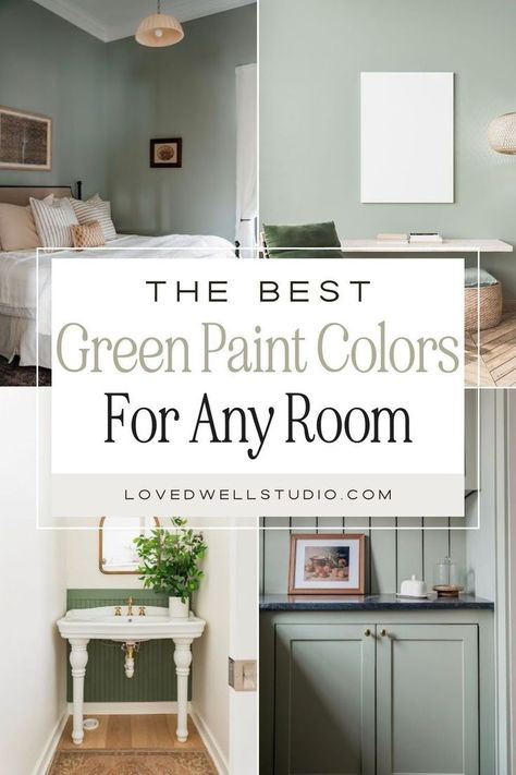 Bring the outdoors in with these gorgeous green paint colors for any room in the house. If you want to create a calm space that evokes connection with nature or love cottage chic style, green paint colors are the way to go. These are my top whole house green interior paint colors, ranging from pale green all the way to deep and rich dark green paints! Whether you’re planning a complete home renovation or just looking to refresh a room, these green paint colors will help you transform your space. Best Green For Dining Room, Green Interior Paint Colors, Pale Green Walls, Soft Green Paint Color, Green Painted Rooms, Colors To Brighten A Room, Best Green Paint Colors, Green Paint Colors Bedroom, Green Interior Paint