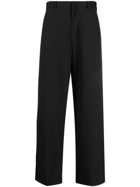 Prada logo-patch wide-leg Trousers - Farfetch Black Wide Leg Trousers, Prada Logo, Black Belt, Wide Leg Trousers, Patch Logo, Wool Blend, Prada, Fashion Branding, Wide Leg