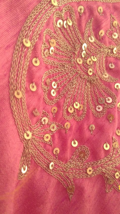 Embroidery Work of Silver Kasab  And Tikki..... Tikki Work Embroidery, Kalabattu Embroidery, Kasab Work Embroidery, Kasab Embroidery, Marodi Embroidery, Pitta Work, Machi Work, Bavariya Work, Marodi Work