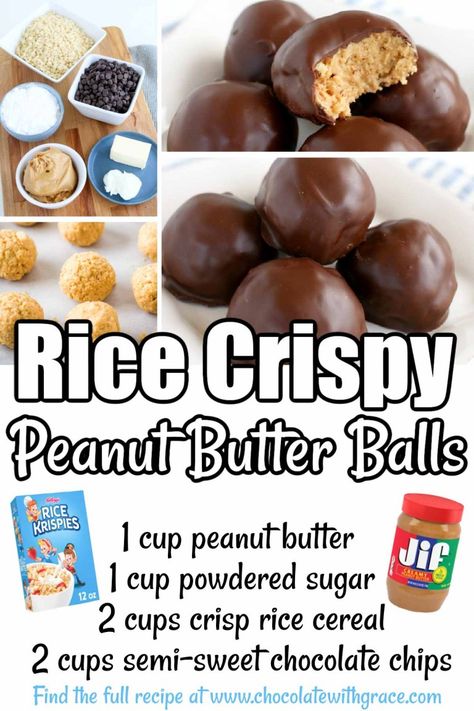 Rice Krispy Peanut Butter Balls Krispy Peanut Butter Balls, Rice Crispy Peanut Butter Balls, Rice Crispy Peanut Butter, Crispy Peanut Butter Balls, Peanut Balls, Brownie Vegan, Peanut Butter Rice Krispie Treats, Peanut Butter Balls Recipe, Butter Balls