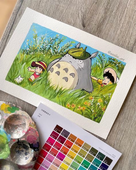 *sold* I made a tiktok 🙈. This was super fun to paint!! I’m really liking the gouache set I got, so many colors! 🎨🤩 #totoro… | Instagram Totoro Drawing Watercolor, Anime Gouache, Ghibli Gouache, Totoro Watercolor, Totoro Painting, Gouache Painting Ideas, Ghibli Painting, Totoro Drawing, Gibli Studio