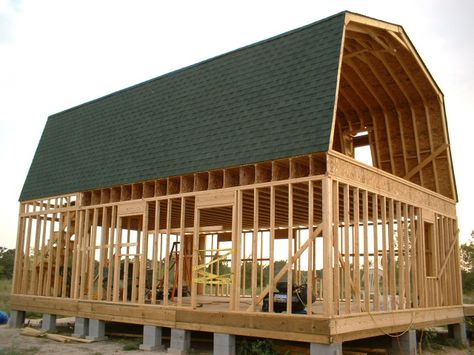 24x36 Barn Style (Gambrel) Project.... Gambrel Barn House, Tiny Modular Homes, Gambrel House, Barn Style Shed, Garage Build, Shed With Loft, Barn Remodel, Gambrel Barn, Gambrel Style