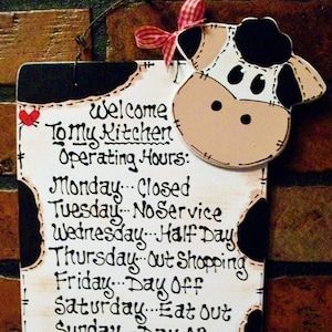 COW KITCHEN RULES Sign Country Style Wall Plaque Wood Crafts - Etsy Canada Kitchen Rules Sign, Money Craft, Country Wood Crafts, Cow Kitchen Decor, Cow Craft, Farmhouse Pictures, Cow Kitchen, Cow Ornaments, Kitchen Rules