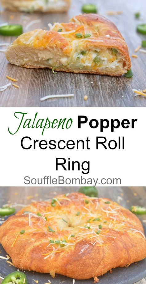 Crescent Roll Ring Recipes, Jalapeno Poppers Crescent Rolls, Crescent Roll Ring, Crescent Roll Recipes Dinner, Crescent Recipes, Jalapeno Recipes, Jalapeno Popper, Crescent Roll Recipes, Crescent Roll