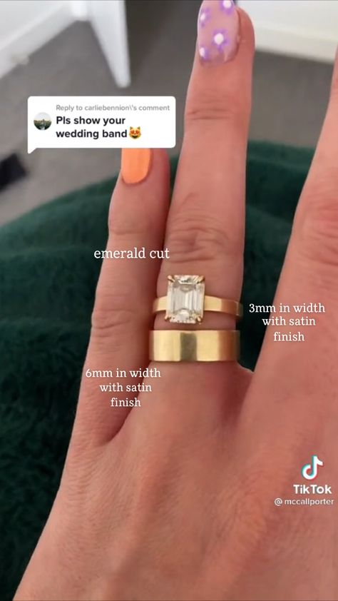 Emerald Cut Thick Band Engagement Ring Set, Think Band Engagement Ring, Emerald Engagement Ring Thick Band, Emerald Cut Engagement Ring Thick Band, Emerald Cut Thick Band, Flat Band Engagement Rings, Engagement Rings Thick Band, Old Money Engagement Ring, Thick Band Engagement Ring