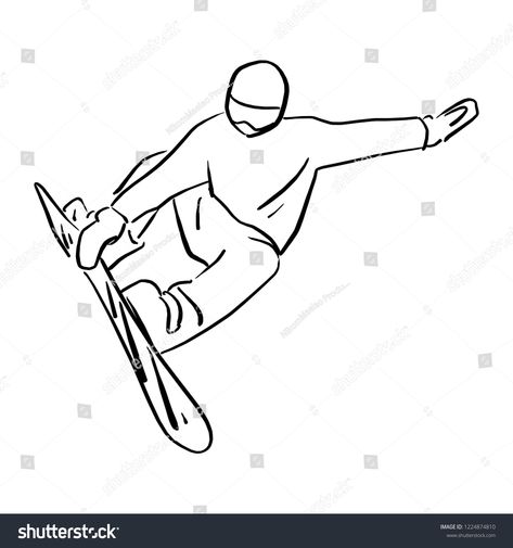 Snowboarder jumping in the air vector illustration sketch doodle hand drawn with black lines isolated on white background. Winter extreme sport. #Ad , #Affiliate, #sketch#illustration#hand#doodle Snowboard Doodle Art, Snowboarding Sketch, Snowboarder Drawing, Snowboarding Tattoo Ideas, Snowboard Doodle, Snowboarding Drawings, Snowboarding Illustration, Snowboard Drawing, Snowboard Illustration