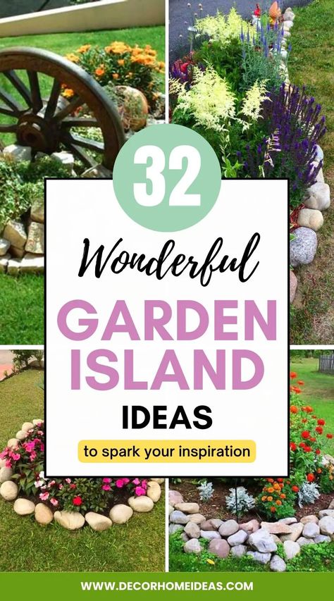 Small Island Landscaping Ideas, Front Yard Garden Island Ideas, Small Island Garden Bed Ideas, Flower Bed Island In Front Of House, Plant Bed Ideas Backyards, Garden Island Ideas Flower Beds, Lawn Island Landscaping, Landscaping Islands In Yard, Front Yard Island Landscaping Design