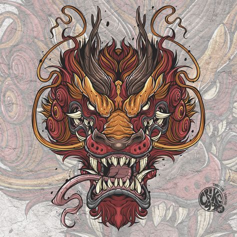 ArtStation - CHINESE DRAGON - VECTOR ART Dragon Head Back Tattoo, Japanese Dragon Face, Japanese Dragon Head Tattoo, Dragon Tattoo Face, Dragon Face Tattoo, Chinese Dragon Face, Dragon Vector Art, Chinese Dragon Mask, Chinese Dragon Head