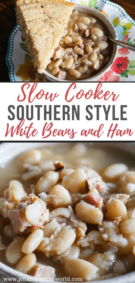 White Beans In Crockpot, Crock Pot White Beans, Slow Cooker White Beans And Ham, Crock Pot Pork Roast And White Beans, Ham N Beans Crockpot, White Bean Crockpot Recipes, White Beans And Ham Crockpot, White Bean Ham Soup Crockpot, White Beans Recipe Crockpot