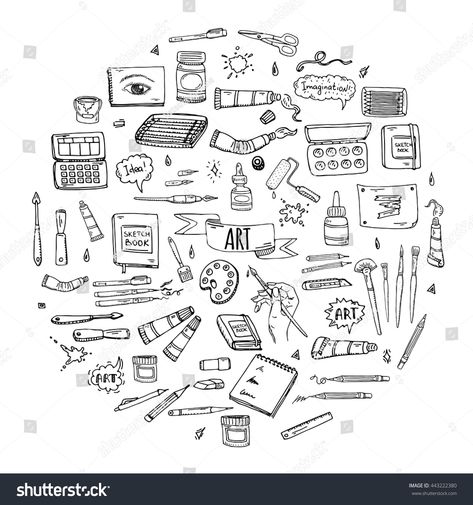 Hand drawn doodle Art and Craft tools icons set Vector illustration artistic instruments symbols collection Cartoon Sketch Brush Watercolor Paint Elements isolated on white background #Ad , #spon, #set#icons#Vector#artistic Art Tools Illustration, Sketch Note, Doodle Art Flowers, Cool Doodles, Doodle Art Journals, Object Drawing, Cartoon Sketches, Doodle Illustration, Vector Art Illustration