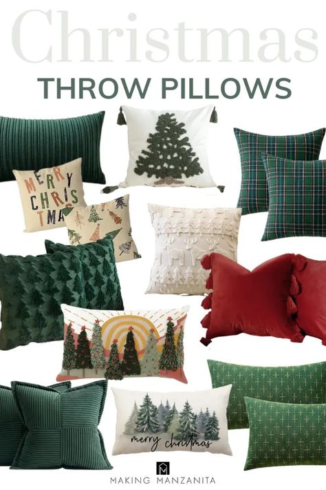 If you're new to the festive decor game for your bedroom, consider kicking things off by tossing some decorative pillows onto your bed—a budget-friendly and fun way to sprinkle a bit of Christmas cheer into your sleeping space or sofa in the living room! Christmas Throw Pillows Couch Ideas, Christmas Pillow Combinations, Christmas Bedding Ideas, Christmas Sofa Decor, Amazon 2023, Christmas Sofa, Holiday Scented Candles, Christmas Bedding Set, Christmas Throw Blanket