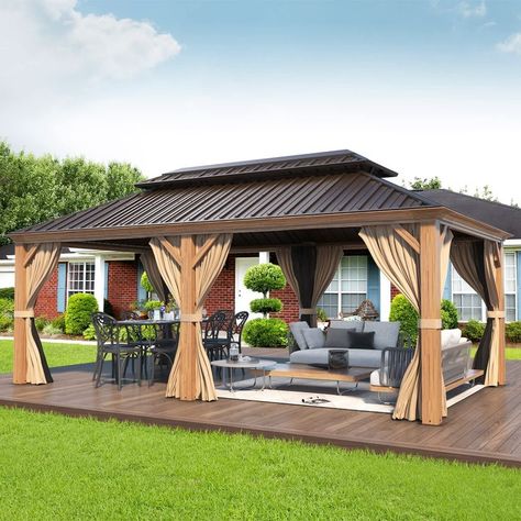 12x20 Gazebo Ideas, Outdoor Canopy Ideas, Outdoor Gazebo Ideas, Wood Gazebo, Enclosed Gazebo, Gazebo Curtains, Disney Amor, Wall Plants, Pots Ideas