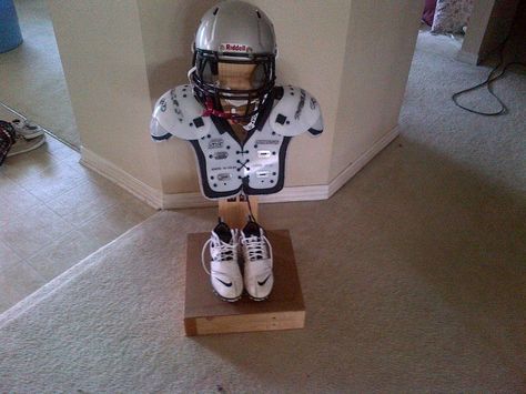 Football Gear Stand - by JSJWood @ LumberJocks.com ~ woodworking community Gear Stand, Football Rooms, Football Cheer, Football Gear, Football Love, Youth Football, Sports Room, Team Mom, Football Equipment