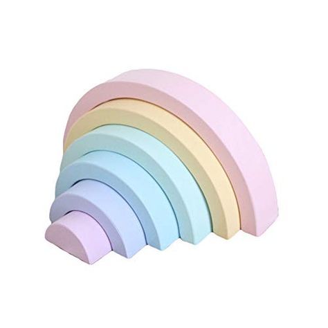 Wenini Wooden Rainbow Stacking Toy Large Nesting Puzzle Blocks Educational Learning Toys/Creative Colorful Building B... Rainbow Stacking Toy, Rainbow Blocks, Rainbow Arch, Wooden Rainbow, Arch Bridge, Colourful Buildings, Stacking Toys, Wooden Shapes, Dinosaur Toys