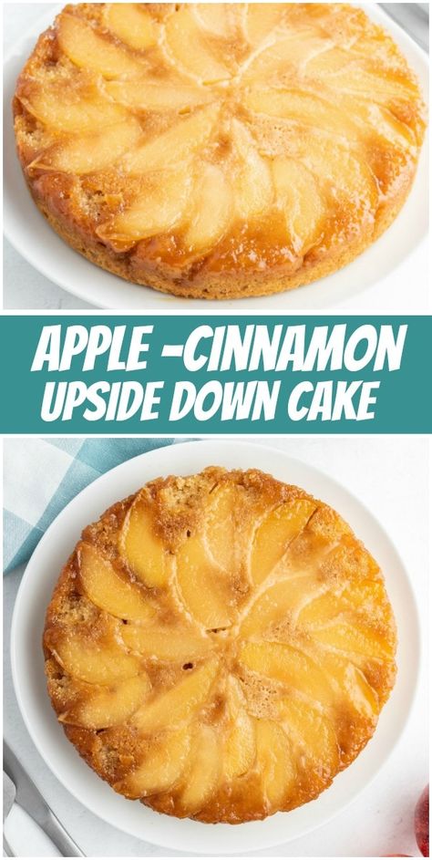 Apple Cinnamon Upside Down Cake recipe from RecipeGirl.com #apple #cinnamon #upside #down #upsidedown #cake #recipe #RecipeGirl Upside Down Apple Cake Recipe, Upside Apple Cake, Upside Down Apple Cake Easy, Apple Upsidedown Cake Recipe, Apple Cinnamon Upside Down Cake, Apple Cake Upside Down, Easy Upside Down Cake, Fruit Upside Down Cake, Carmel Apple Upsidedown Cake