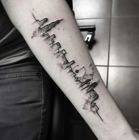 City skyline tattoo Cityscape Tattoo, City Skyline Tattoo, Chicago Skyline Tattoo, Skyline Tattoo, Chicago Tattoo, New York Tattoo, Underboob Tattoo, City Tattoo, Tattoo Zeichnungen