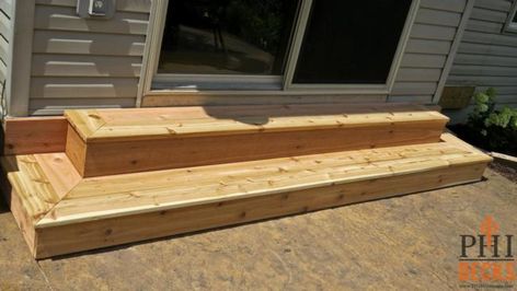 Concrete Patio With Wood Steps, Stairs Diy Ideas, Patio Door Steps, Backdoor Steps To Patio, Porch Box, Backyard Steps, Box Steps, Patio Step, Steps Outdoor