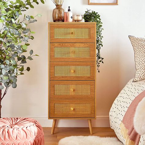 Transform your bedroom into a bohemian paradise with the BTFY Rattan Chest of Drawers! Made from high-quality rattan, this chic and stylish chest of drawers adds a touch of natural charm to any space. #BohoBedroom #HomeDecor #BedroomFurniture #StorageFurniture #SustainableLiving #HandmadeFurniture #NaturalDesign #RattanDecor #EcoFriendlyFurniture Drawer Clothes, Rattan Bedroom, Cabinet For Bedroom, Scandi Bedroom, Minimalist Studio, Clothes Cabinet, Tall Chest Of Drawers, Kitchen Studio, Wicker Bedroom