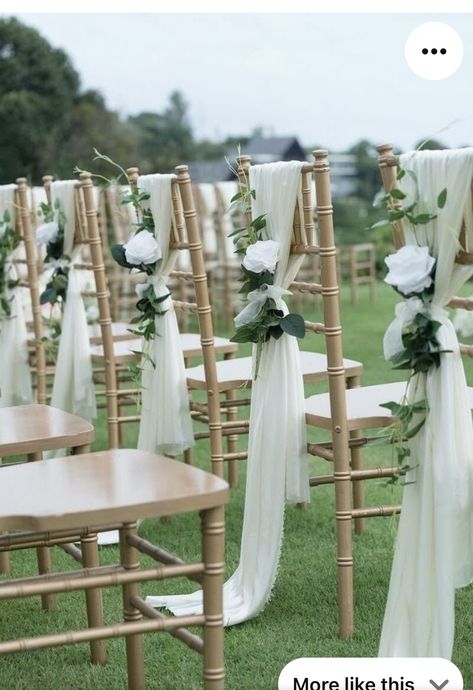 Foliage Wedding Decor, Chiavari Chairs Decor, Wedding Ceremony Chairs, Ceremony Chairs, Wedding Chair Decorations, Emerald Green Weddings, Luxury Wedding Decor, Green Wedding Colors, Chair Decor